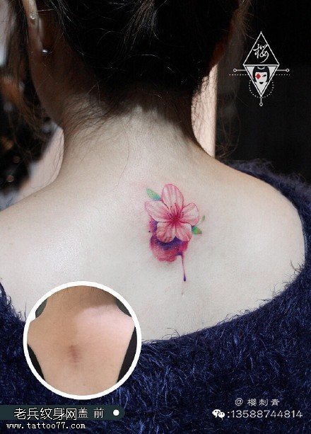 一朵桃花纹身图案