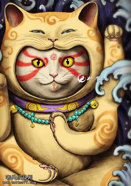 可爱的发财猫纹身图案