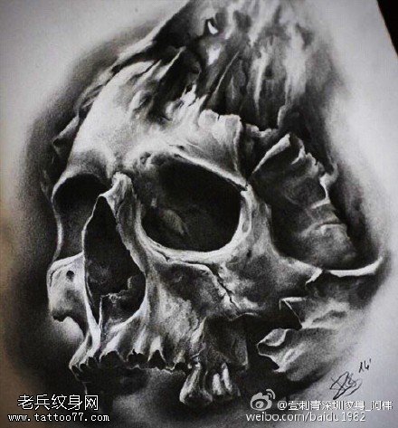 手稿大骷髅纹身图案