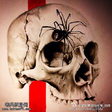 逼真的骷髅蜘蛛纹身图案