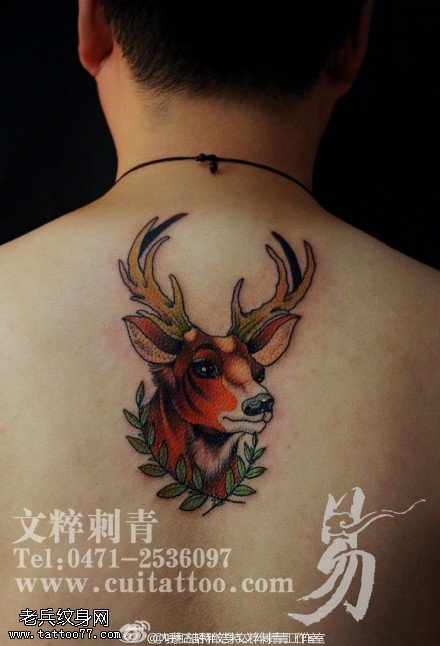 背部的花鹿纹身图案