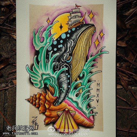 彩绘手稿鲨鱼纹身图案