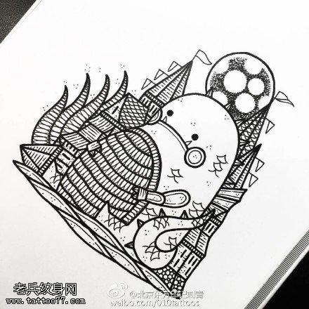 手稿线条小动物纹身图案