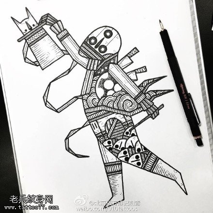 手稿线条小人纹身图案