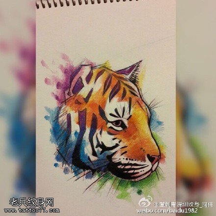 手稿水墨老虎纹身图案