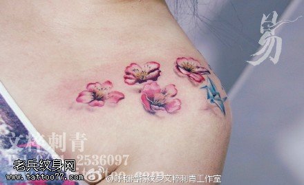 肩膀的小桃花纹身图案