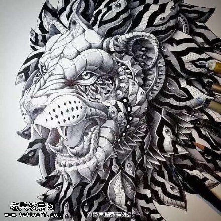 手稿狮子大王纹身图案
