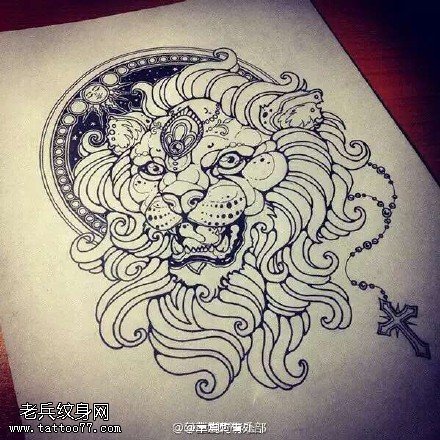 手稿石狮子纹身图案