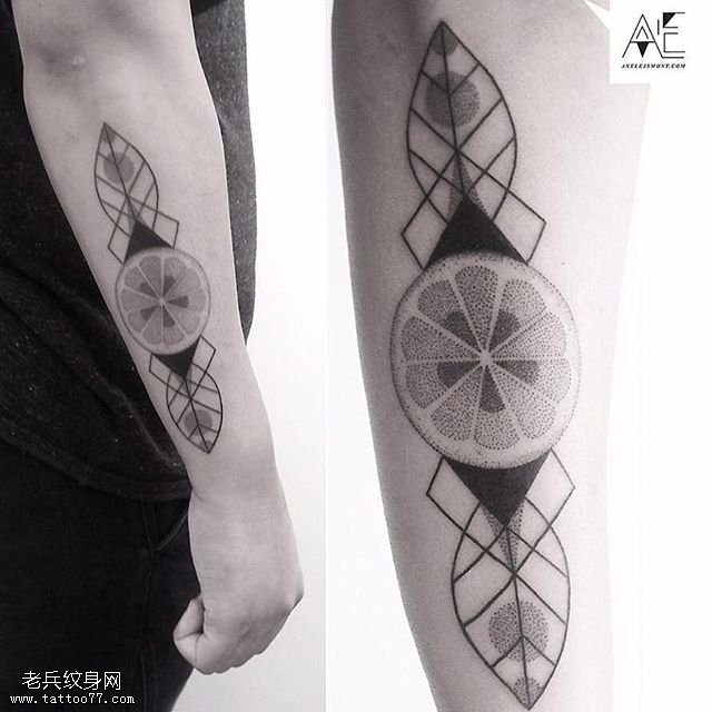 胳膊点刺橙子纹身图案