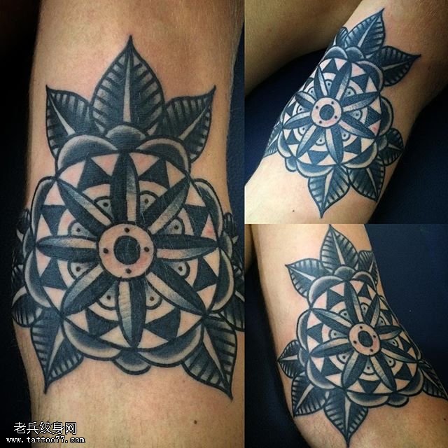 小腿的点刺的梵花纹身图案