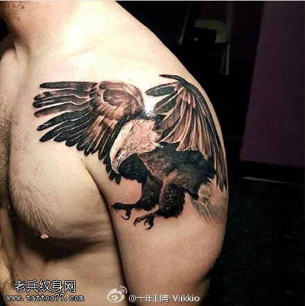 肩部的雄鹰纹身图案