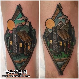 小腿的村庄纹身图案