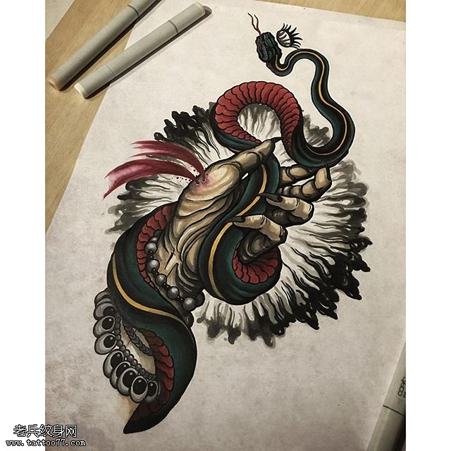 经典手稿蛇纹身图案