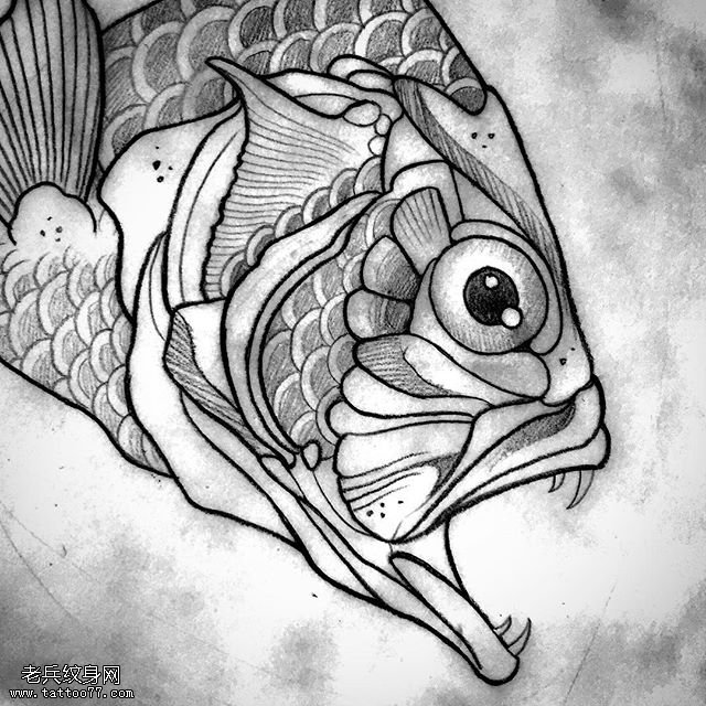 素描的鲤鱼纹身图案