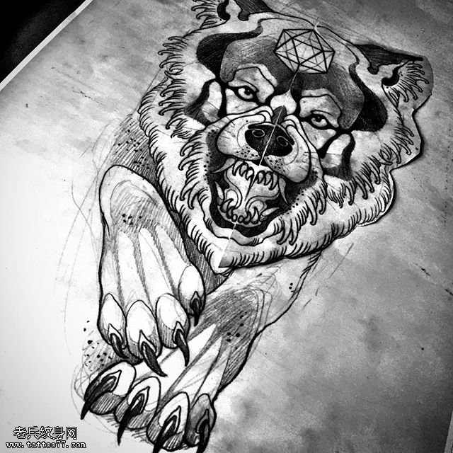 素描的狮子纹身图案