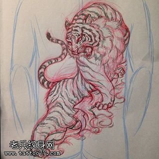 手稿点刺老虎纹身图案