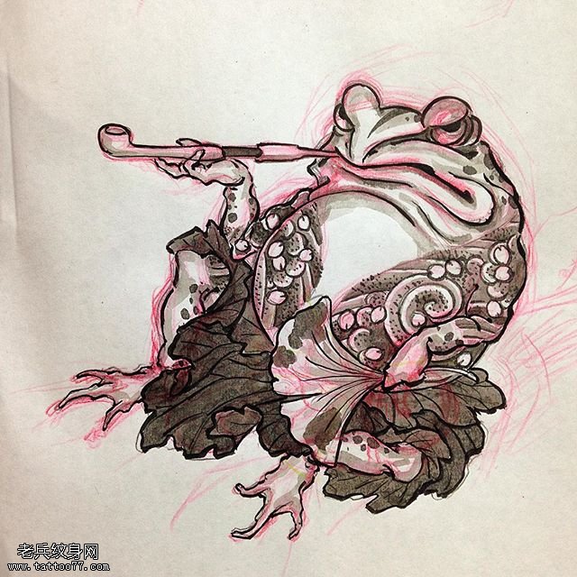 手稿悠闲的金蟾纹身图案