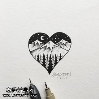 手稿心形夜空纹身图案