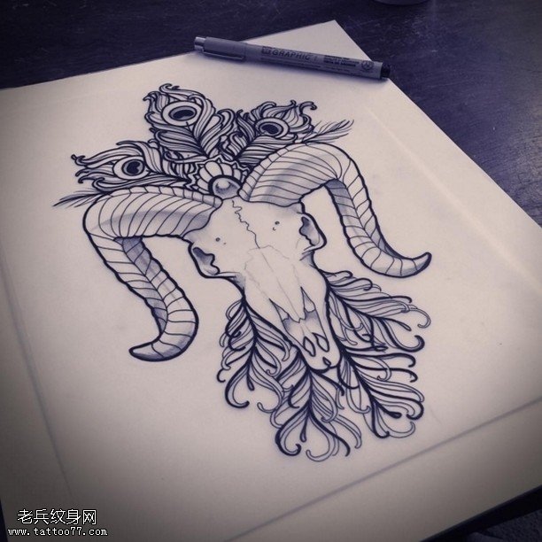 手稿山羊头纹身图案