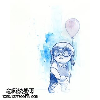 手稿水彩的小朋友纹身图案