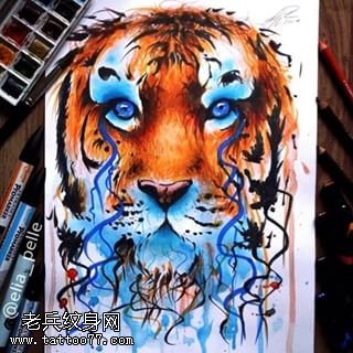 手稿水彩涂鸦老虎纹身图案