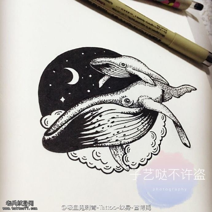 手稿双头鱼纹身图案