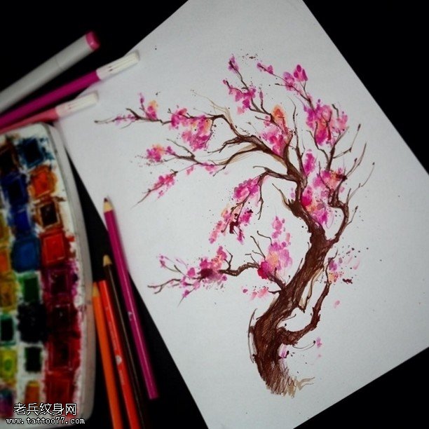 手稿一枝梅花纹身图案