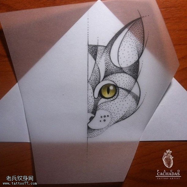 手稿半只猫纹身图案