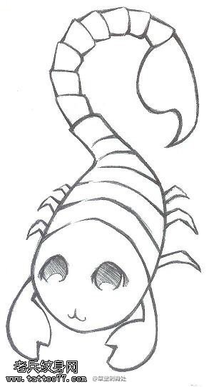 手稿素描蝎子纹身图案