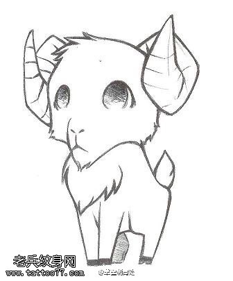 手稿素描小羊纹身图案