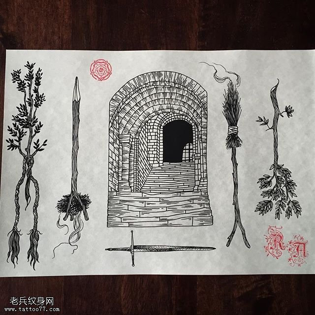 手稿通往天天的隧道纹身图案