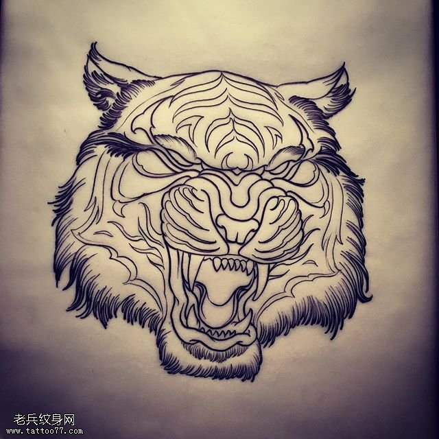 手稿线条狮子纹身图案