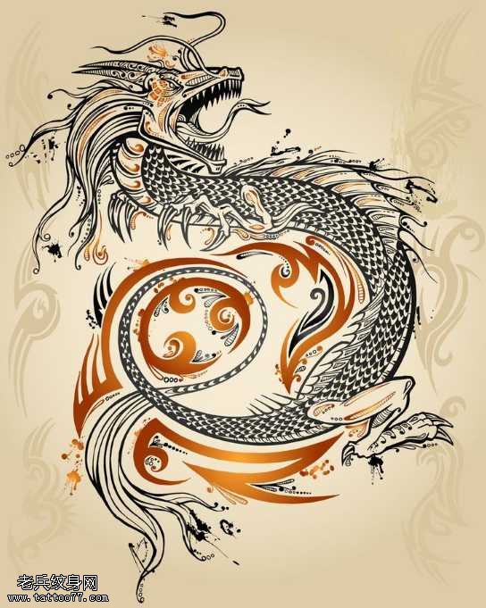 一款霸气的龙纹身手稿纹身图案
