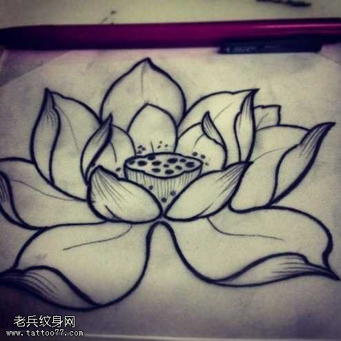 简单漂亮的素色莲花纹身图案