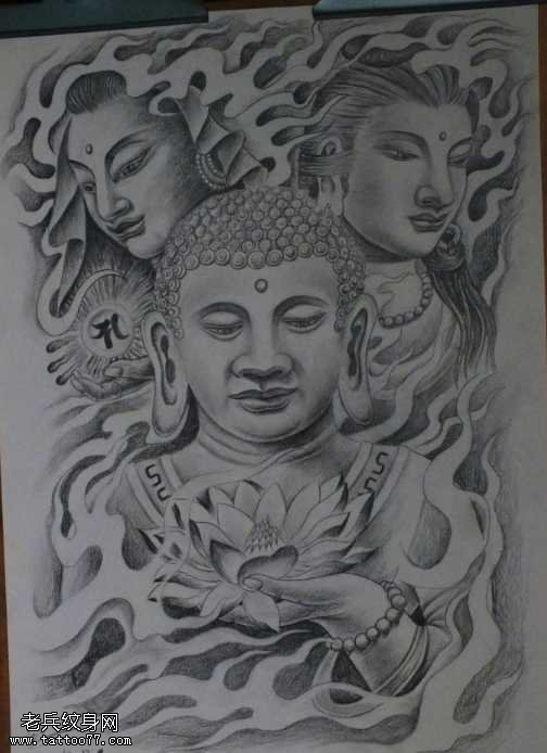 手稿佛慈祥纹身图案