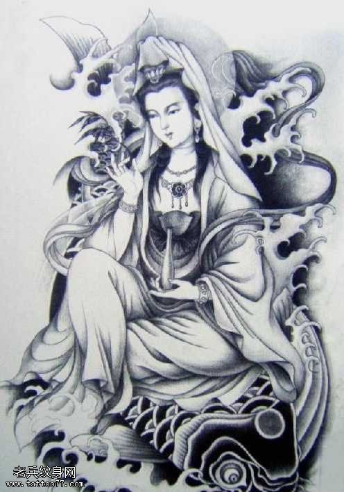 手稿慈祥的观音菩萨纹身图案