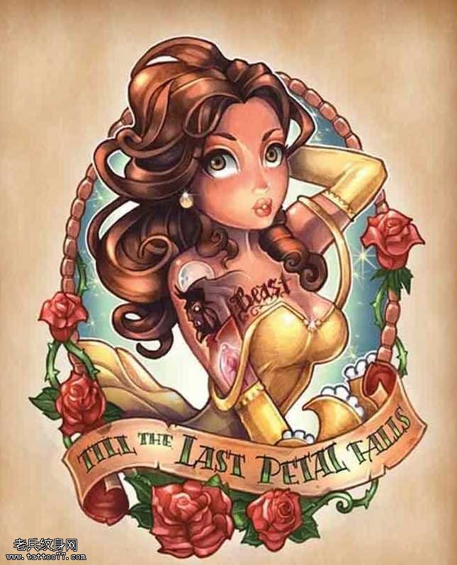 手稿迪士尼小美女纹身图案