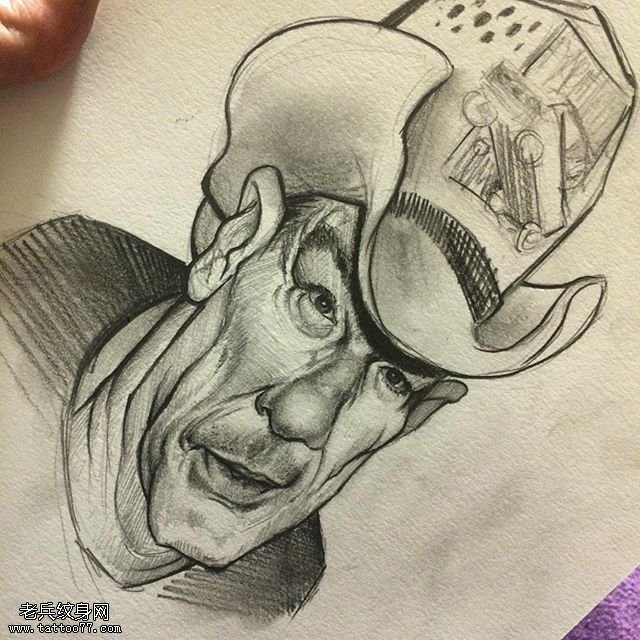 手稿素描老头肖像纹身图案