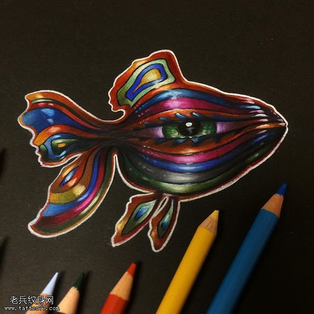 手稿彩绘一条鱼纹身图案