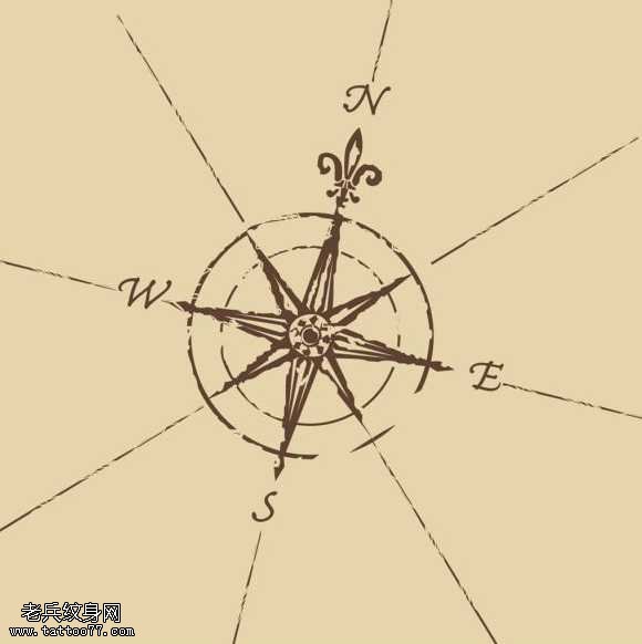 手稿简单明了的指南针纹身图案