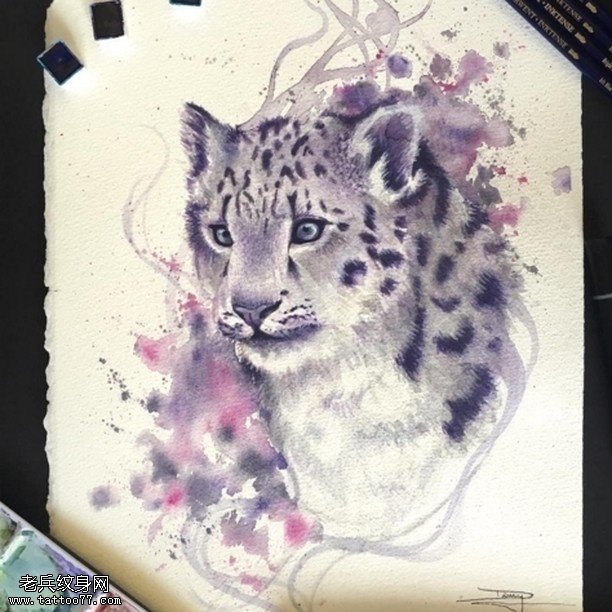 手稿水墨一只猫纹身图案