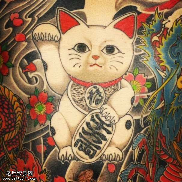 手稿招财猫纹身图案