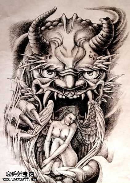 全裸女天使和恶魔纹身图案