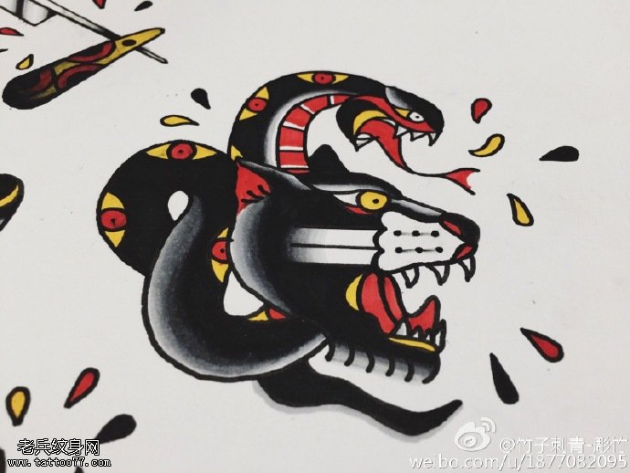 手稿蛇系黑豹纹身图案