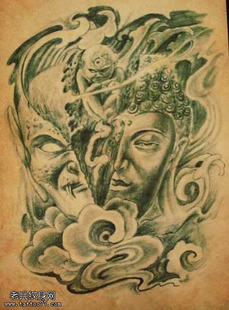 手稿佛和鬼的二重奏图案