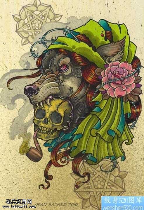 手稿超酷很帅的一幅狼头纹身图案