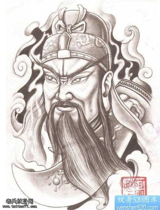 手稿超酷的关公纹身图案