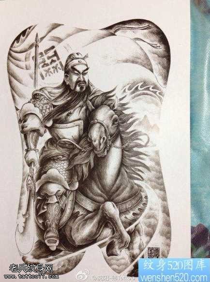 手稿超帅很酷关公纹身图案