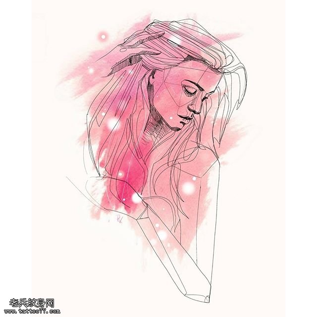 手稿线条人物纹身图案
