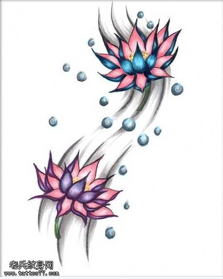 手稿漂亮的彩色莲花纹身图案